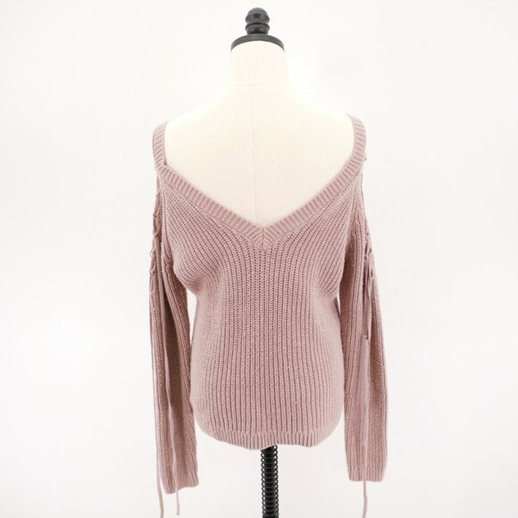 L.A. Hearts Small Purple V-Neck Knit Open Shoulder Sweater Cotton Acrylic - Picture 6 of 11